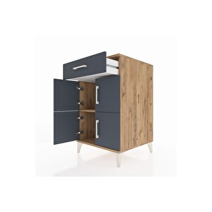 Kronos Komodin Tek Raflı Tek Çekmeceli 4 Kapaklı 60x59x96 Çam-antrasit