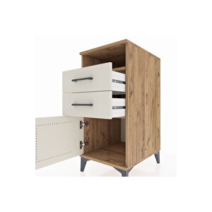 Kronos Komodin Tek Raflı 2 Çekmeceli Tek Kapaklı 44x59x96 Çam-aytaşı