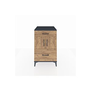 Kronos Komodin Tek Raflı 2 Çekmeceli 2 Kapaklı 60x59x96 Antrasit-çam