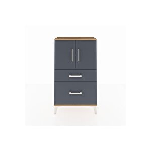 Arges Komodin 2 Raflı 2 Çekmeceli 2 Kapaklı 60x30x106 Çam-antrasit