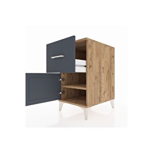 Kronos Komodin Tek Raflı Tek Çekmeceli Tek Kapaklı 44x59x80 Çam-antrasit