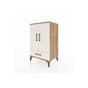 Hyperion Komodin 3 Raflı Tek Çekmeceli 2 Kapaklı 60x44x96 Çam-aytaşı