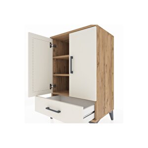 Hyperion Komodin 3 Raflı Tek Çekmeceli 2 Kapaklı 60x44x96 Çam-aytaşı