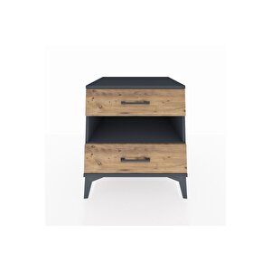 Kronos Komodin Tek Raflı 2 Çekmeceli 60x59x64 Antrasit-çam