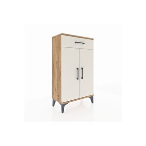 Arges Komodin 2 Raflı Tek Çekmeceli 2 Kapaklı 60x30x106 Çam-aytaşı