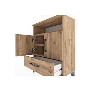 Arges Komodin 3 Raflı Tek Çekmeceli 2 Kapaklı 60x30x80 Çam-çam