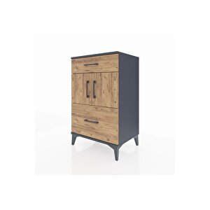 Hyperion Komodin Tek Raflı 2 Çekmeceli 2 Kapaklı 60x44x96 Antrasit-çam