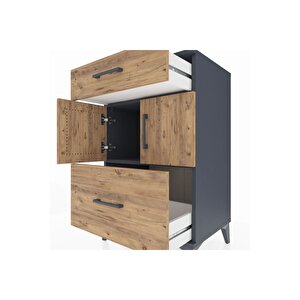 Hyperion Komodin Tek Raflı 2 Çekmeceli 2 Kapaklı 60x44x96 Antrasit-çam