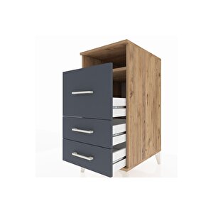 Kronos Komodin Tek Raflı 3 Çekmeceli 44x59x96 Çam-antrasit