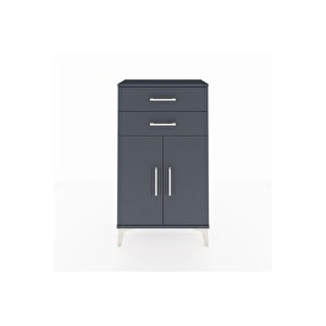 Arges Komodin Tek Raflı 2 Çekmeceli 2 Kapaklı 60x30x106 Antrasit-antrasit