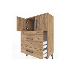 Arges Komodin Tek Raflı 2 Çekmeceli 2 Kapaklı 60x30x96 Çam-çam