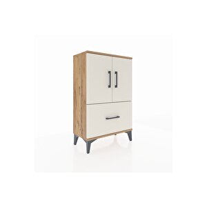 Arges Komodin 2 Raflı Tek Çekmeceli 2 Kapaklı 60x30x96 Çam-aytaşı