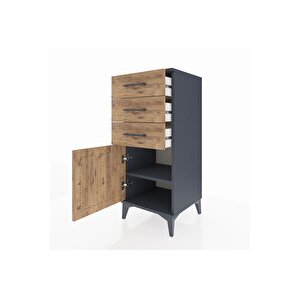 Hyperion Komodin Tek Raflı 3 Çekmeceli Tek Kapaklı 44x44x106 Antrasit-çam