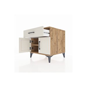 Kronos Komodin Tek Raflı Tek Çekmeceli 2 Kapaklı 60x59x64 Çam-aytaşı