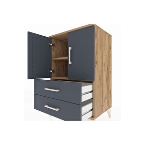 Hyperion Komodin 2 Raflı 2 Çekmeceli 2 Kapaklı 60x44x96 Çam-antrasit