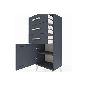 Arges Komodin Tek Raflı 3 Çekmeceli Tek Kapaklı 44x30x106 Antrasit-antrasit