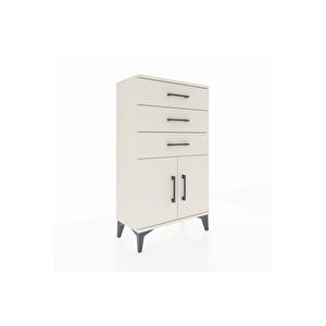 Arges Komodin Tek Raflı 3 Çekmeceli 2 Kapaklı 60x30x106 Aytaşı-aytaşı