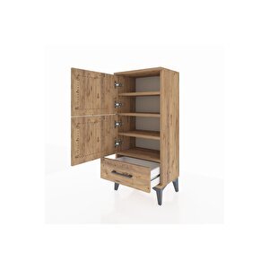Arges Komodin 4 Raflı Tek Çekmeceli 2 Kapaklı 44x30x96 Çam-çam