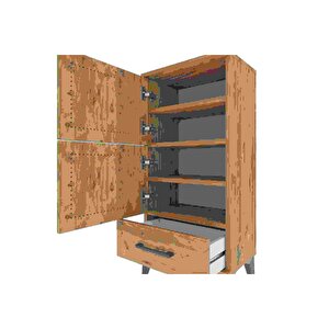 Arges Komodin 4 Raflı Tek Çekmeceli 2 Kapaklı 44x30x96 Çam-çam