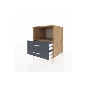 Kronos Komodin Tek Raflı 2 Çekmeceli 60x59x80 Çam-antrasit