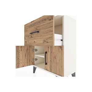 Arges Komodin Tek Raflı Tek Çekmeceli 2 Kapaklı 60x30x80 Aytaşı-çam