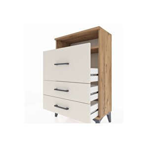 Arges Komodin Tek Raflı 3 Çekmeceli 60x30x96 Çam-aytaşı
