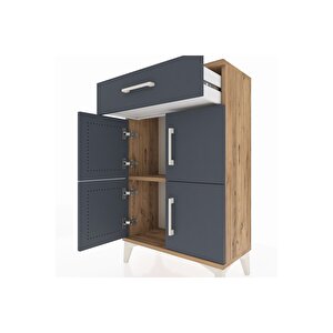 Arges Komodin Tek Raflı Tek Çekmeceli 4 Kapaklı 60x30x96 Çam-antrasit