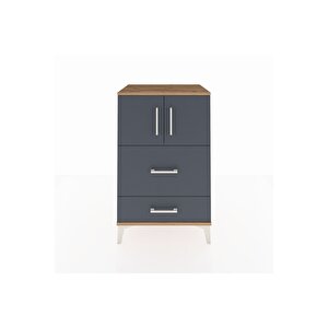 Hyperion Komodin Tek Raflı 2 Çekmeceli 2 Kapaklı 60x44x96 Çam-antrasit