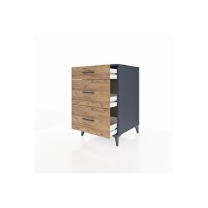 Kronos Komodin 3 Çekmeceli 60x59x96 Antrasit-çam