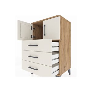 Hyperion Komodin Tek Raflı 3 Çekmeceli 2 Kapaklı 60x44x96 Çam-aytaşı