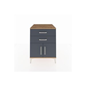 Kronos Komodin Tek Raflı 2 Çekmeceli 2 Kapaklı 60x59x80 Çam-antrasit