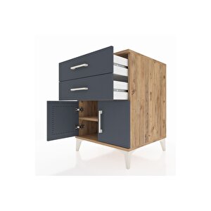 Kronos Komodin Tek Raflı 2 Çekmeceli 2 Kapaklı 60x59x80 Çam-antrasit