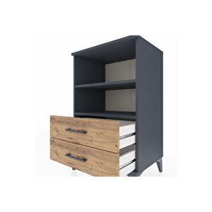 Hyperion Komodin 2 Raflı 2 Çekmeceli 60x44x96 Antrasit-çam