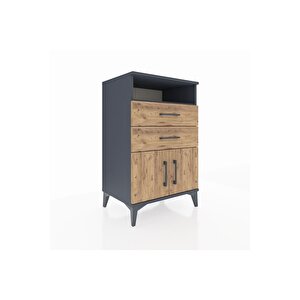 Hyperion Komodin Tek Raflı 2 Çekmeceli 2 Kapaklı 60x44x96 Antrasit-çam