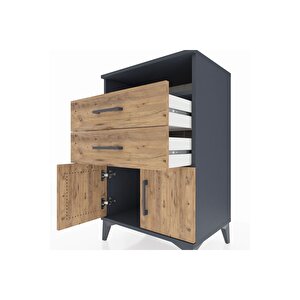 Hyperion Komodin Tek Raflı 2 Çekmeceli 2 Kapaklı 60x44x96 Antrasit-çam