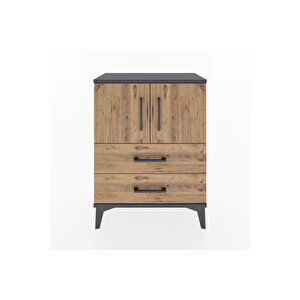 Arges Komodin 2 Raflı 2 Çekmeceli 2 Kapaklı 60x30x80 Antrasit-çam