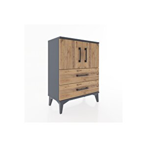 Arges Komodin 2 Raflı 2 Çekmeceli 2 Kapaklı 60x30x80 Antrasit-çam