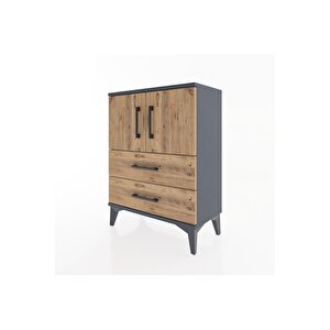 Arges Komodin 2 Raflı 2 Çekmeceli 2 Kapaklı 60x30x80 Antrasit-çam