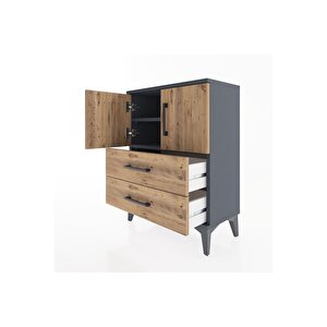 Arges Komodin 2 Raflı 2 Çekmeceli 2 Kapaklı 60x30x80 Antrasit-çam