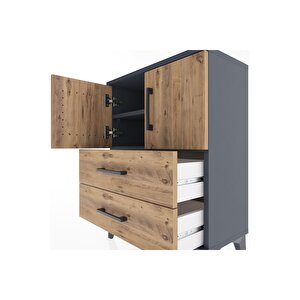 Arges Komodin 2 Raflı 2 Çekmeceli 2 Kapaklı 60x30x80 Antrasit-çam