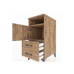 Kronos Komodin 2 Raflı 2 Çekmeceli Tek Kapaklı 44x59x96 Çam-çam