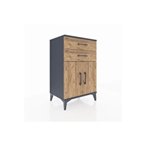 Hyperion Komodin Tek Raflı 2 Çekmeceli 2 Kapaklı 60x44x96 Antrasit-çam