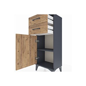 Arges Komodin Tek Raflı 2 Çekmeceli Tek Kapaklı 44x30x106 Antrasit-çam