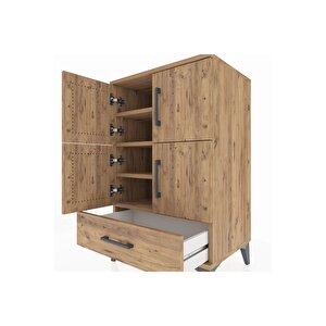 Hyperion Komodin 4 Raflı Tek Çekmeceli 4 Kapaklı 60x44x96 Çam-çam