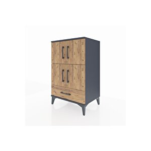 Hyperion Komodin 4 Raflı Tek Çekmeceli 4 Kapaklı 60x44x96 Antrasit-çam