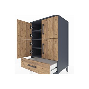 Hyperion Komodin 4 Raflı Tek Çekmeceli 4 Kapaklı 60x44x96 Antrasit-çam