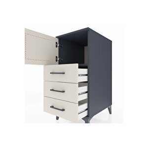 Kronos Komodin Tek Raflı 3 Çekmeceli Tek Kapaklı 44x59x96 Antrasit-aytaşı