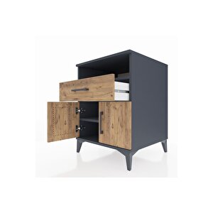 Kronos Komodin 2 Raflı Tek Çekmeceli 2 Kapaklı 60x59x80 Antrasit-çam