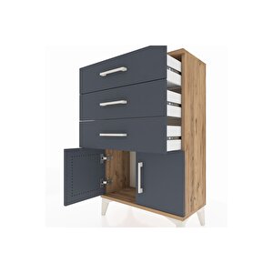 Arges Komodin 3 Çekmeceli 2 Kapaklı 60x30x96 Çam-antrasit
