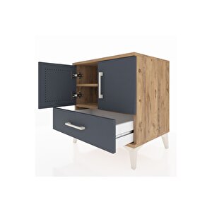 Hyperion Komodin 2 Raflı Tek Çekmeceli 2 Kapaklı 60x44x64 Çam-antrasit